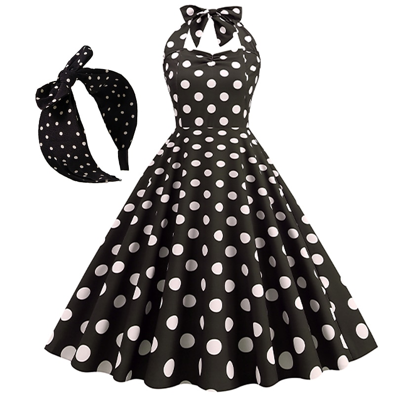 Anni 1950 Retrò Vintage Rockabilly Lunghezza al ginocchio Abito da cocktail Fascia Abito Swing Senza maniche Fiocco Pois Aderente & Svasato All'americana Costume Per donna Carnevale San Valentino del 2026 a $37.99 –P12