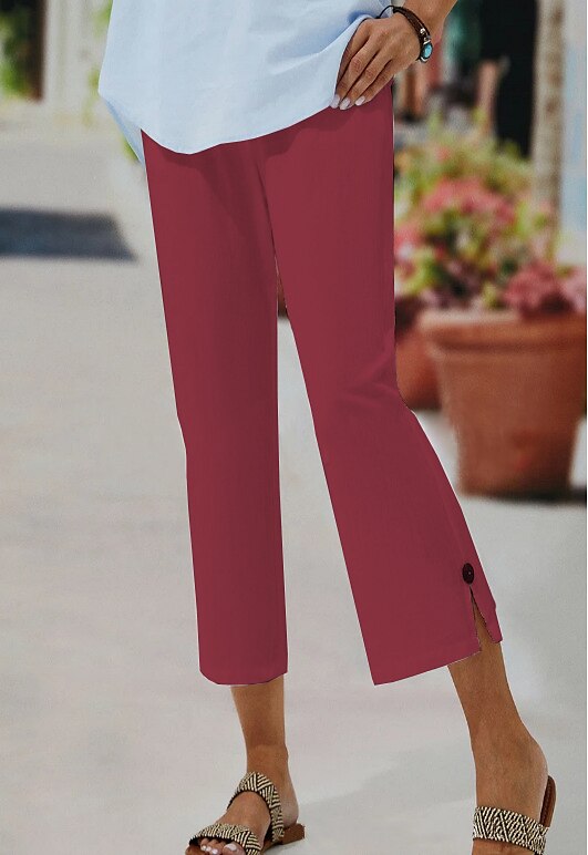 Per donna Pantaloni di lino Chino Simillino Tasche laterali Spacco cascante Polpaccio Nero del 2025 a $17.99 –P11