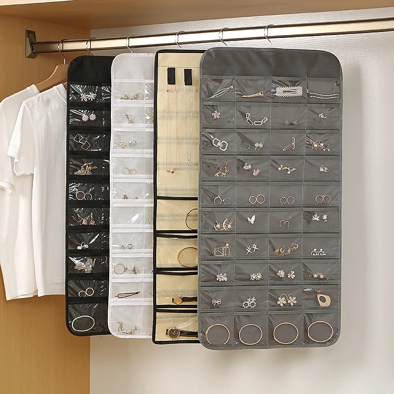 48grids hengende smykker oppbevaring øredobber halskjede armbånd hengende gjennomsiktig veske med rom holder organisator 2026 - $19.99 –P10