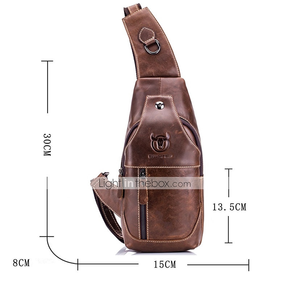 Men's Sling Shoulder Bag Chest Bag Cowhide Outdoor Daily Zipper Waterproof Solid Color Black Grey Black Yellow 2025 - $46.99 –P6