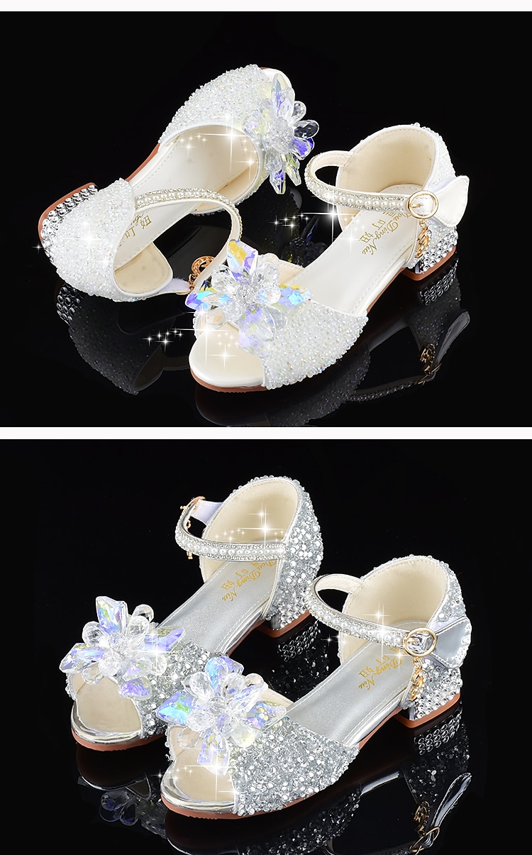Girls' Glittery Flower Crystal Shoes – Rhinestone Open-Toe Dress Shoes with Low Heels for Parties or Weddings 2025 - $42.99 –P2