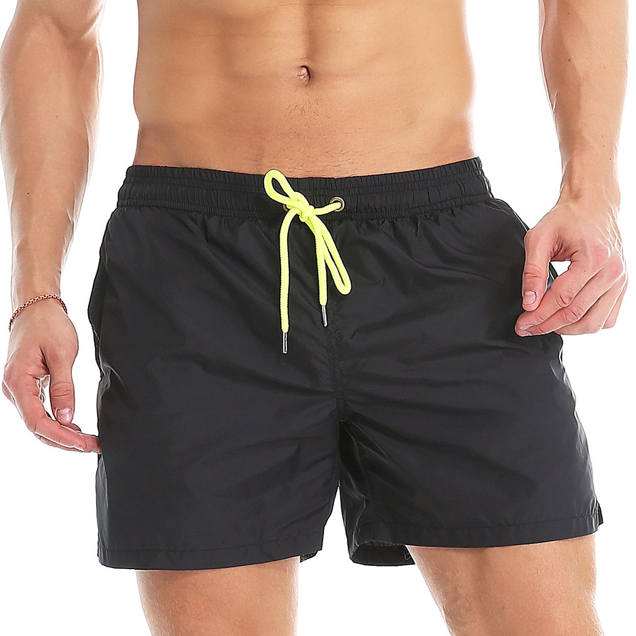 Men's Board Shorts Swim Shorts Swim Trunks Summer Shorts Beach Shorts Drawstring Elastic Waist Plain Quick Dry Short Daily Holiday Hawaiian Boho Black Yellow Micro-elastic 2025 - $18.99 –P7