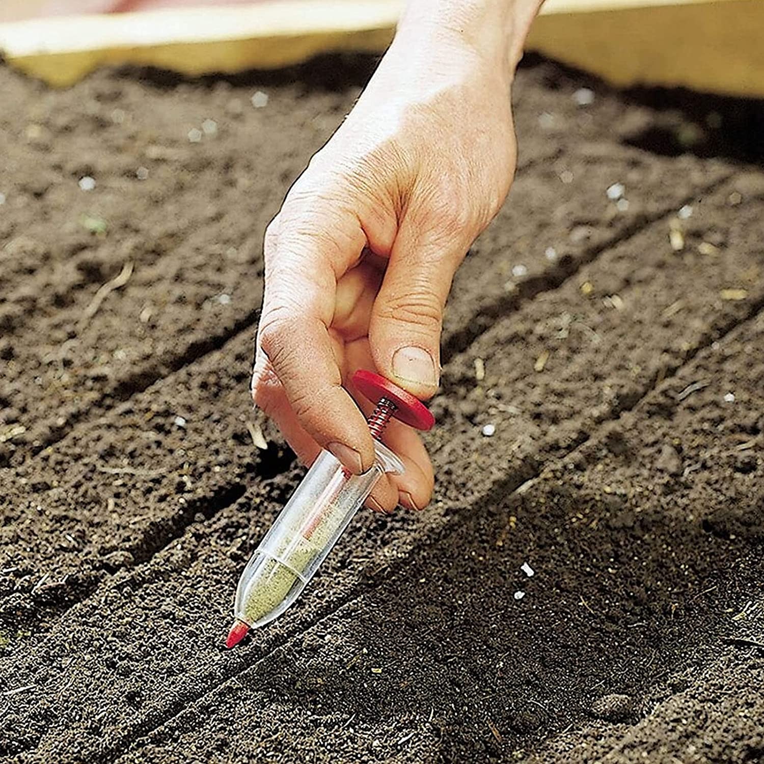 mini secí stroj, ruční ruční mini seedmaster mini secí dávkovač osiva malý rozmetač osiva, zajišťuje rovnoměrné rozložení osiva, zahradní květináč na zahradu, mrkev, salát, kapusta, ředkvičky 2025 - $5.49 –P1