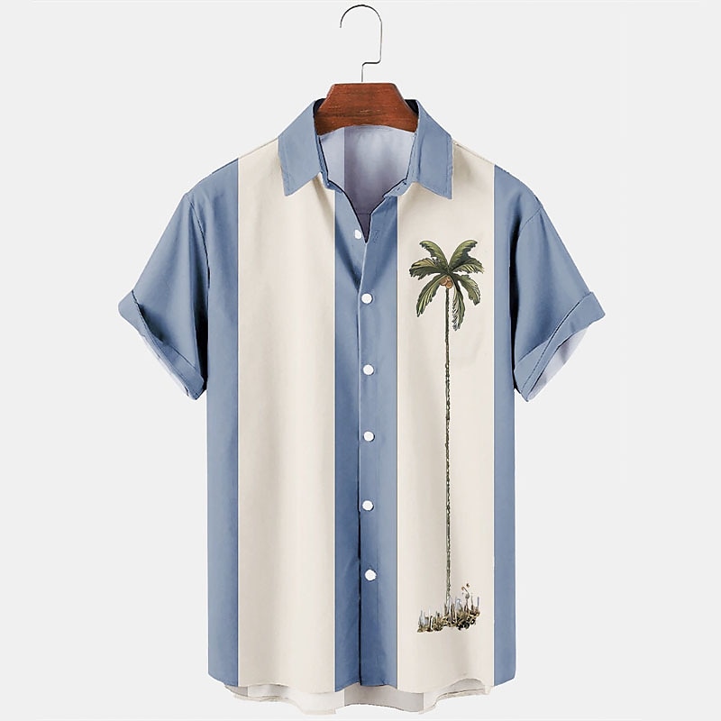 Men's Color Block Coconut Tree Tropical Plants Shirt Summer Hawaiian Shirt Bowling Shirt Short Sleeve Shirt Turndown Fashion 1950s Leisure Vacation Street Going out Black Pink Blue S M L 2025 - GBP £19 –P1