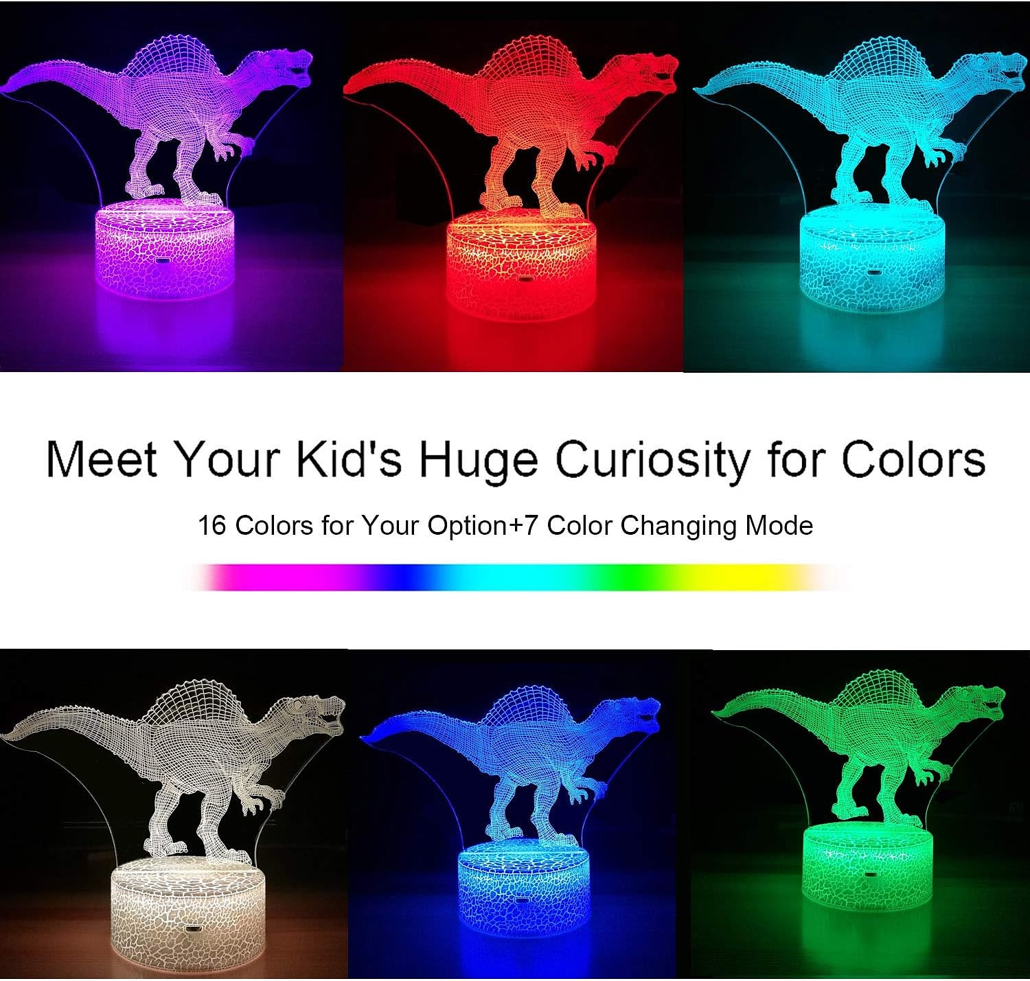 Lampada da illusione di dinosauro 3d a luce notturna Lampada da arredamento a 16 colori con telecomando per il bar della camera da letto da salotto I migliori giocattoli regalo per ragazze dei ragazzi del 2025 a $11.99 –P3