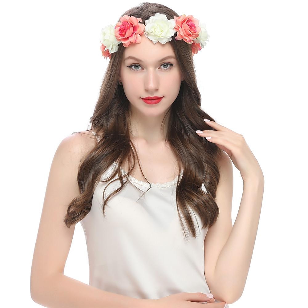 fascia del fiore rosa corona floreale di boho cerchio dei capelli della ghirlanda copricapo della boemia copricapo donne del copricapo corona delle ragazze fasce per capelli a foglia decorazione del del 2025 a $17.99 –P14