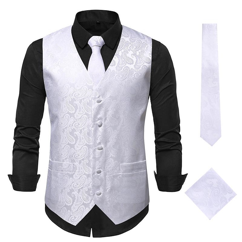 Men's Vest Tie Set Paisley Floral Jacquard Necktie Pocket Square 3PCS Waistcoat Retro Vintage Rococo for Suit or Tuxedo Wedding Party Masquerade 2025 - GBP £25 –P3