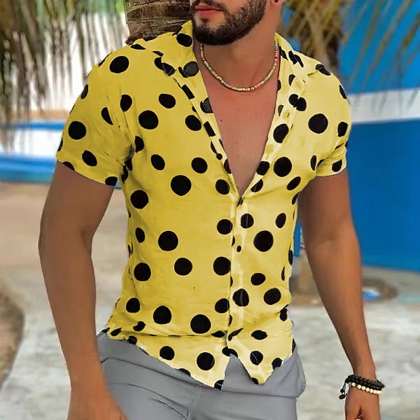 Herren Sommerhemd Freizeithemd Knopfhemd Weiß Kurzarm Tupfen Umlegekragen Urlaub Straße Button-Down Bekleidung Polyester Mode Freizeit 2025 - $19.99 –P3