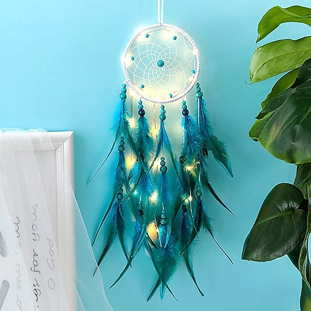 Capteur de rêves led plume lumière créative fée lampe tenture murale vacances décorations chambre famille mariage fête d'anniversaire bénédiction cadeau de 2025 ? $11.49 –P21