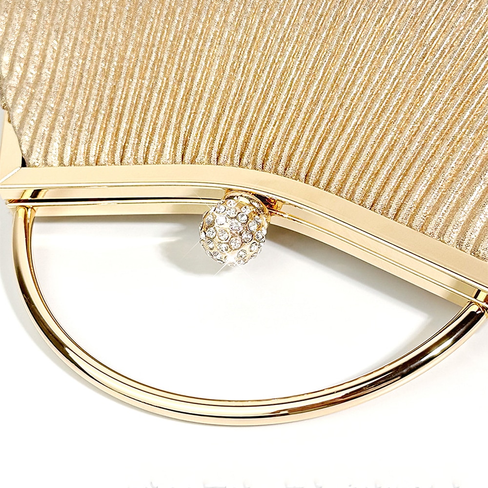 sac à main de soirée élégant en or pour femme – sac à main métallique plissé avec poignée en strass pour femme, mariage, fête et événements officiels de 2025 ? $26.99 –P7
