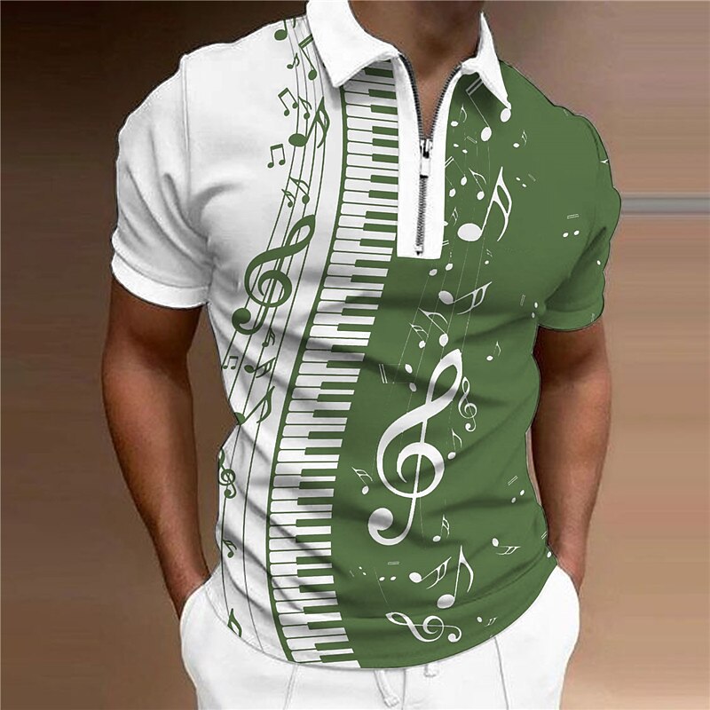 musikfestival Herr Musik Pikétröjor med dragkedja Golftröja Kortärmad Polotröjor Skjortor med krage Ledigt Semesterkläder Festivalkläder Festkläder 3D-utskrift Quarter Zip Polo Svart Vit Blå 2025 - $22.99 –P4