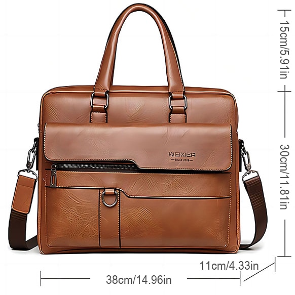 Pánské Aktovka Taška na laptop PU kůže Kancelář Denní Zip Vrstvené Anti-Dust Pevná barva Tmavěhnědá Černá Hnědá 2025 - $54.99 –P1