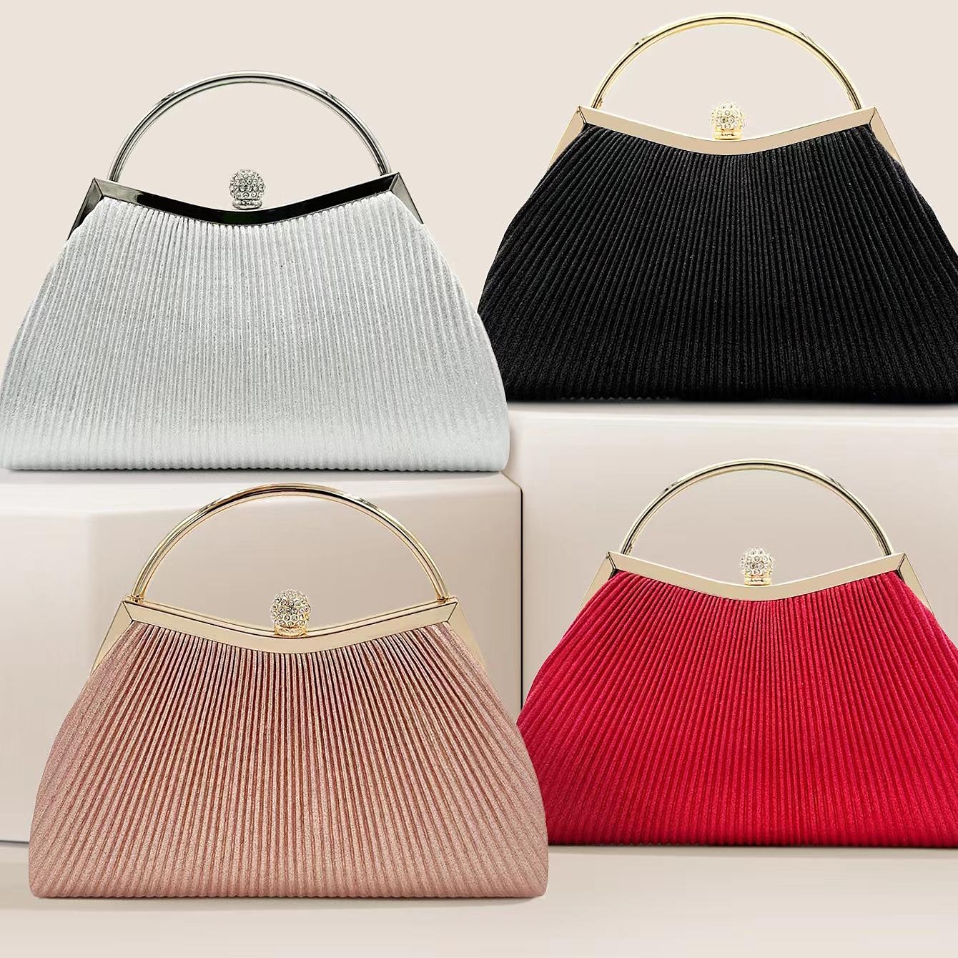 sac à main de soirée élégant en or pour femme – sac à main métallique plissé avec poignée en strass pour femme, mariage, fête et événements officiels de 2025 ? $26.99 –P11