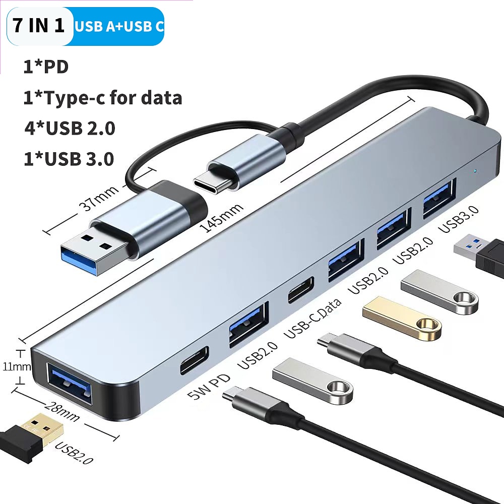 4/7/8 In 1 USB3.0 Type C Extender Hub Docking Station Multi USB Splitter Multiport Adapter USB 3.0 2.0 TF SD Reader Slot For for Mac Pro Mini iPad Pro Surface Pro lash Drive Mobile HDD 2025 - $16.99 –P10