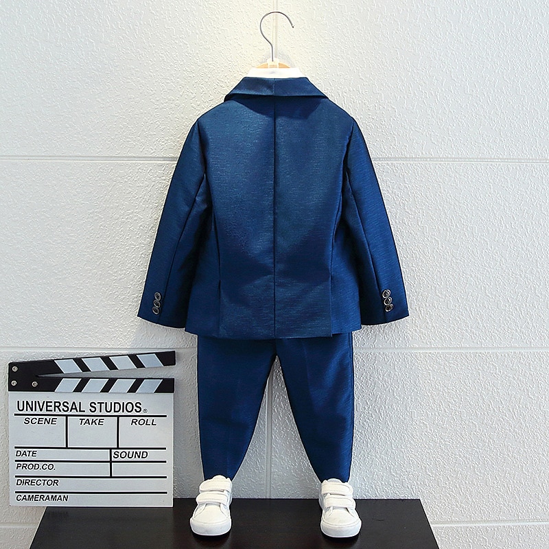 4 Pieces Ring Bearer Suit Boys Kids Suit & Blazer Shirt & Pants Outdoor Casual Fashion Basic Solid Color Blue Cotton 2025 - $94.99 –P9