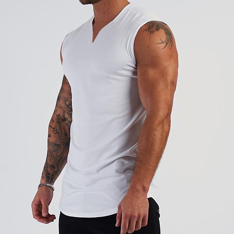 Муж. Безрукавка Майки Без рукавов V-образный вырез Лето Полотняное плетение Мода Мышцы Тренировка Отпуск спорт Повседневные Черный Белый Винный Футболка для мужчин 2025 - $16.49 –P16
