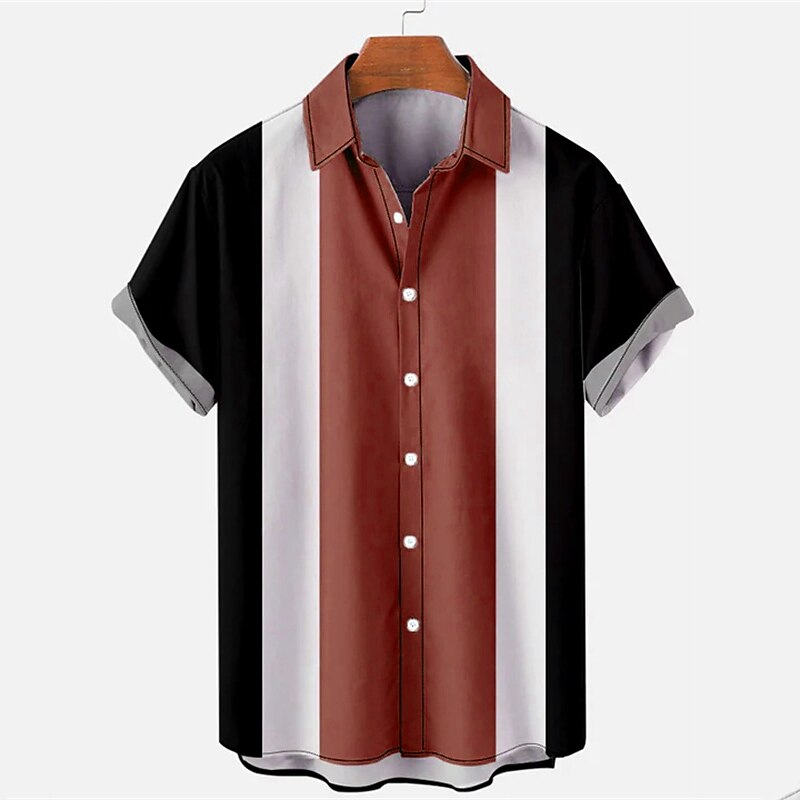 Per uomo Camicia Camicia estiva Camicia con bottoni Camicia da bowling Nero+Bianco+Verde militare Giallo Blu Rosso Grigio Manica corta Color Block Collo ripiegabile Con stampe Giornaliero Per eventi del 2025 a $17.49 –P5