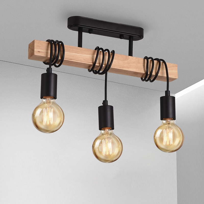 Luz pingente led madeira industrial com lustre pendente ajustável de 3 cabeças luz vintage semi embutida luz de teto sala de estar e27 lâmpada drop light cozinha sala de jantar luz preta suspensa de 2025 por $135.99 –P3