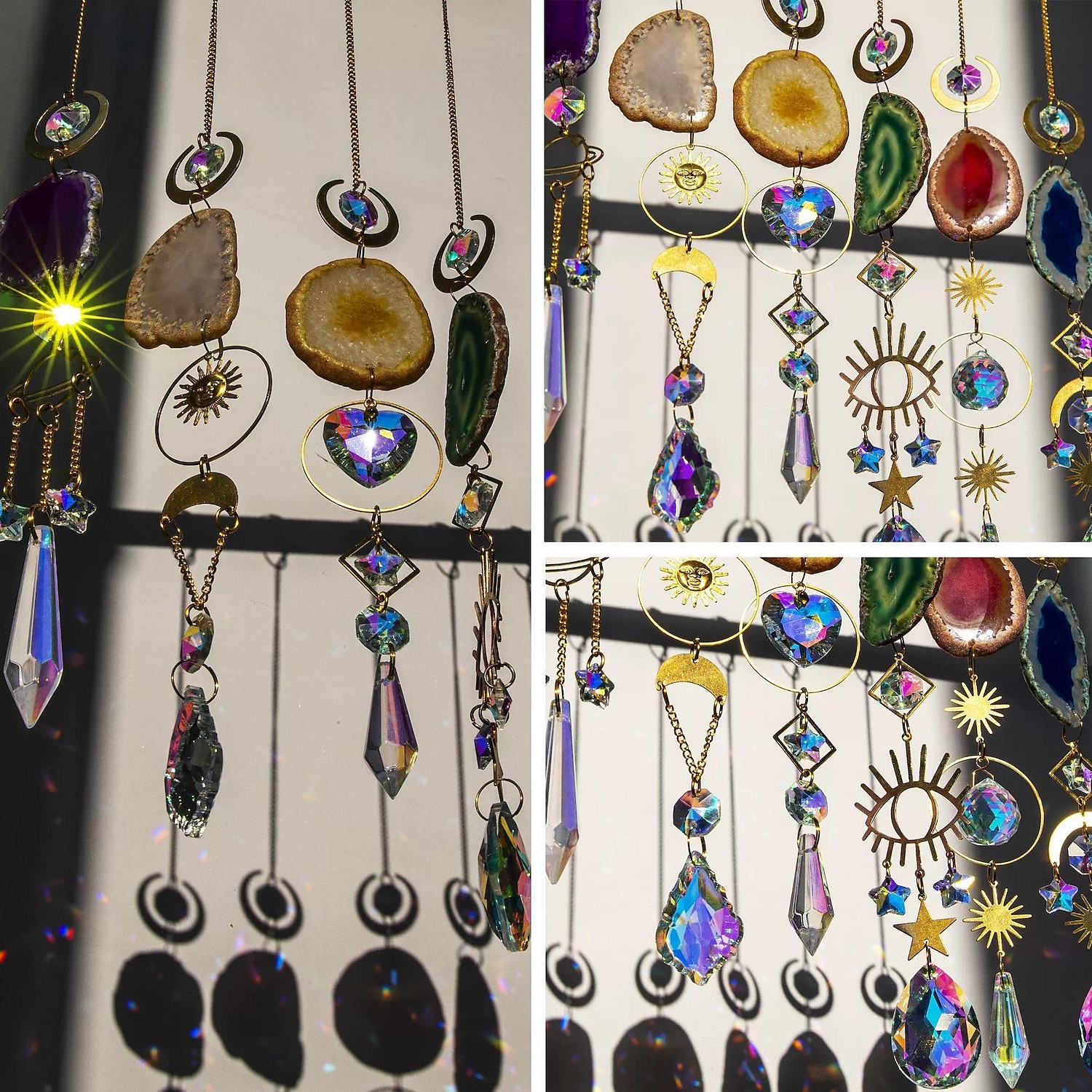 fetta di agata geode cristallo sun catcher, creatore di arcobaleno, prisma finestra di cristallo appeso, strega suncatcher windchime wall decor, boho home decor del 2025 a $13.99 –P3