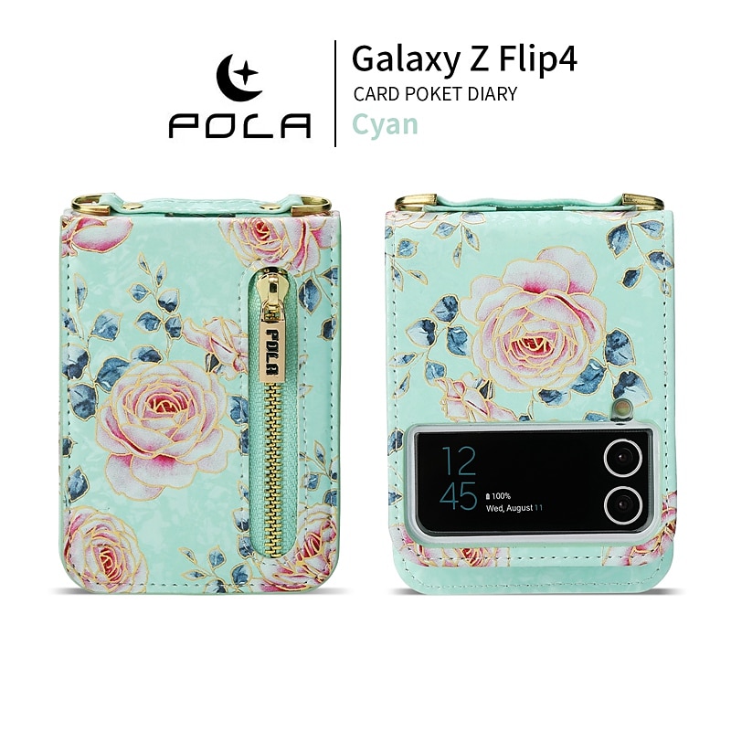 телефон Кейс для Назначение SSamsung Galaxy Z-флип 6 Z Flip 5 Z Flip 4 Z Flip 3 Сумочка Кошелек Кошелек для карт Флип Молния со съемным ремешком через плечо Графика Цветы Кожа PU 2025 - $23.99 –P2