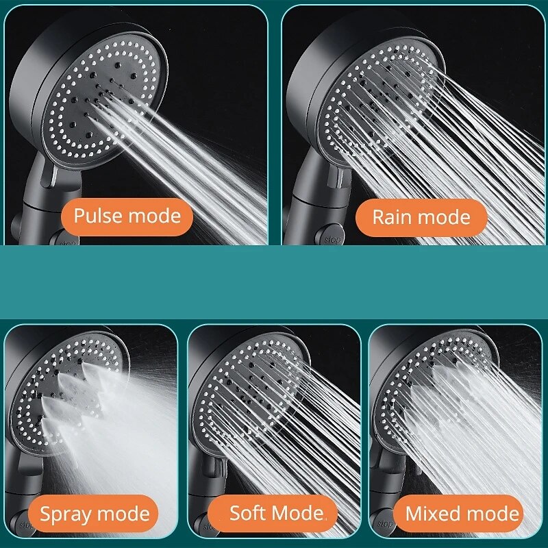 Cabeça de chuveiro de 5 modos com bico anti-queda portátil, spray portátil de alta pressão e alto fluxo para economia de água com interruptor de pausa liga / desliga, acessórios de banheiro com de 2025 por $12.99 –P3