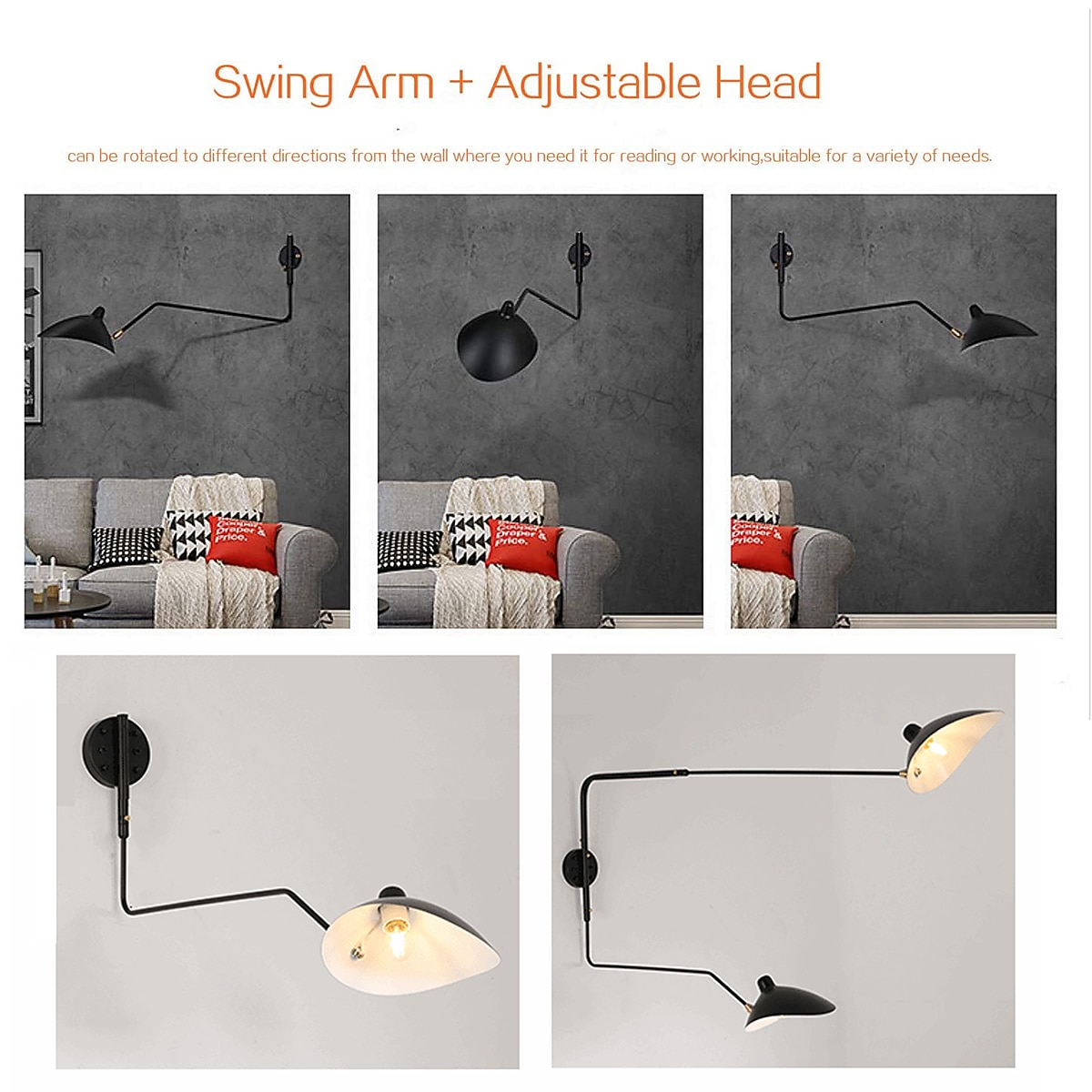 Настенный светильник в простом стиле с купольным абажуром, 1-2 светильника, черный настенный светильник, подходящий для коридора, спальни, столовой, лампы e26 / e27 2026 - $315.39 –P3