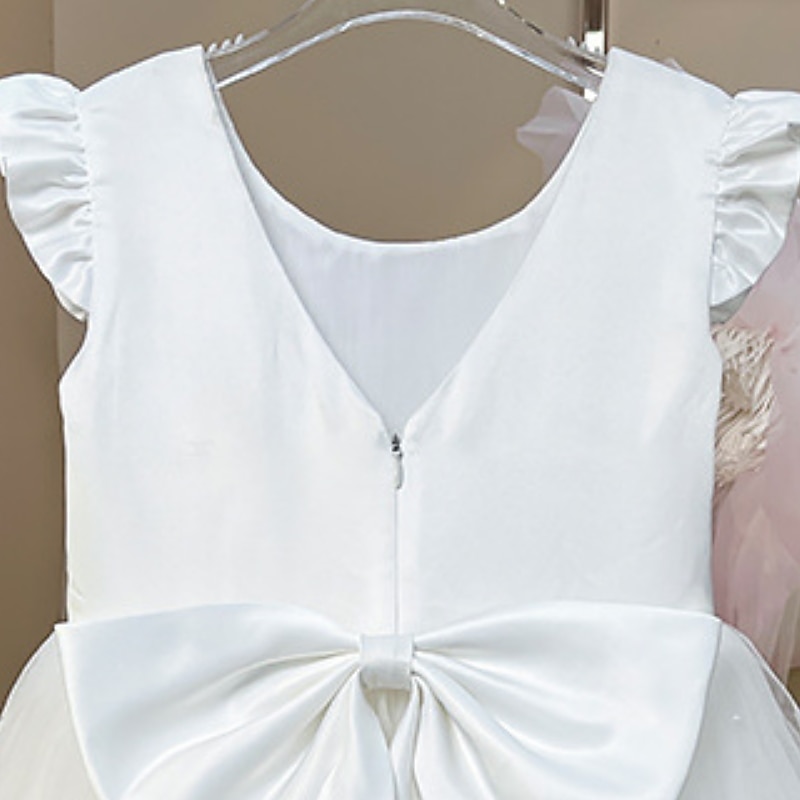 Flower Girl Dress Girls' Princess Dress First Communion Dress Party Dress Formal Performance Wedding Princess Beautiful Ruched Mesh Solid Color Sleeveless V Neck White Pink 2-9 Years 2025 - €30.99 –P5