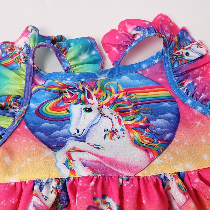 Bambino Da ragazza Vestito Cartoni animati Arcobaleno Unicorno Manica corta Prestazioni Informale Costume Dolce Cotone Sopra il ginocchio Abito casual Abito linea A Estate Primavera 3-8 anni Blu del 2025 a $20.99 –P2