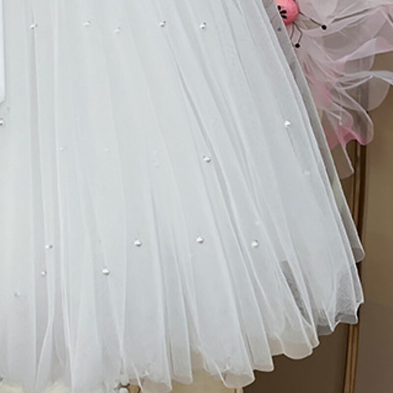 Flower Girl Dress Girls' Princess Dress First Communion Dress Party Dress Formal Performance Wedding Princess Beautiful Ruched Mesh Solid Color Sleeveless V Neck White Pink 2-9 Years 2025 - €30.99 –P6