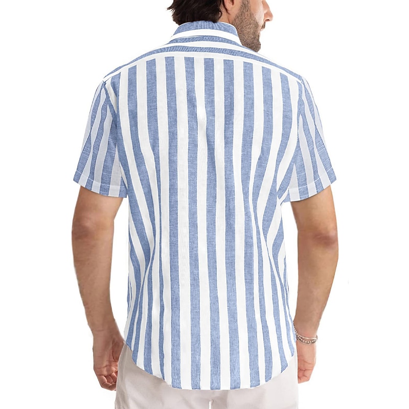 Herre Skjorte Uformell skjorte Stripete skjorter grå blå Svart Blå Grønn Grå Kortermet Stripe Aftæpning utendørs Dagligdagstøy Trykt mønster Klær Polyester Mote Gatemote Fritid 2025 - $20.99 –P6