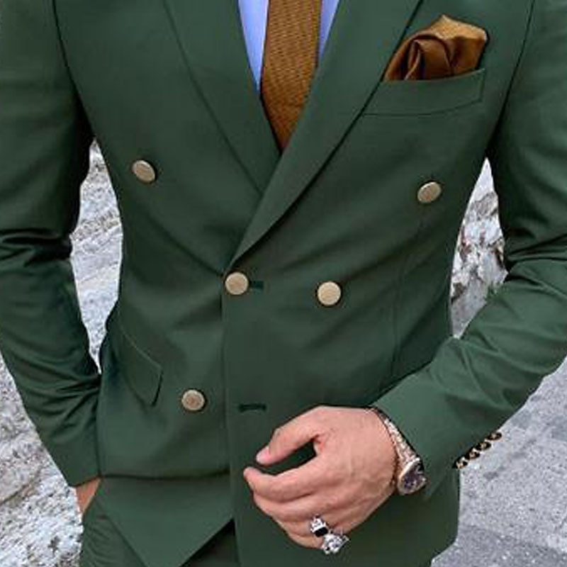 Ternos Masculinos para Casamento Trajes de Homecoming Verde Escuro Cor Sólida Ajuste Padrão 2 Peças Com Seis Botões de 2025 por $122.99 –P4