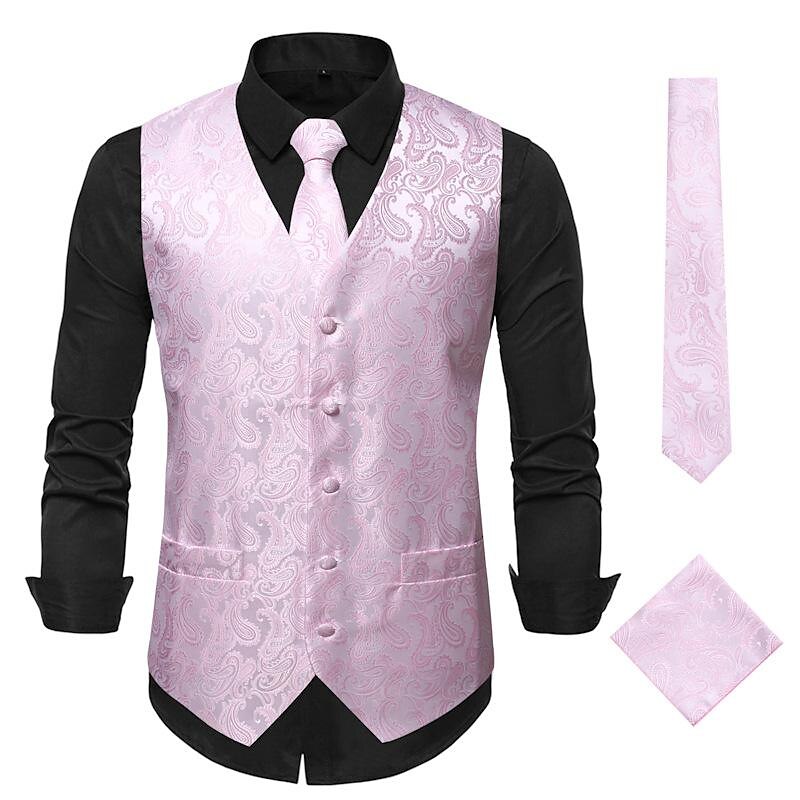 Men's Vest Tie Set Paisley Floral Jacquard Necktie Pocket Square 3PCS Waistcoat Retro Vintage Rococo for Suit or Tuxedo Wedding Party Masquerade 2025 - GBP £25 –P2