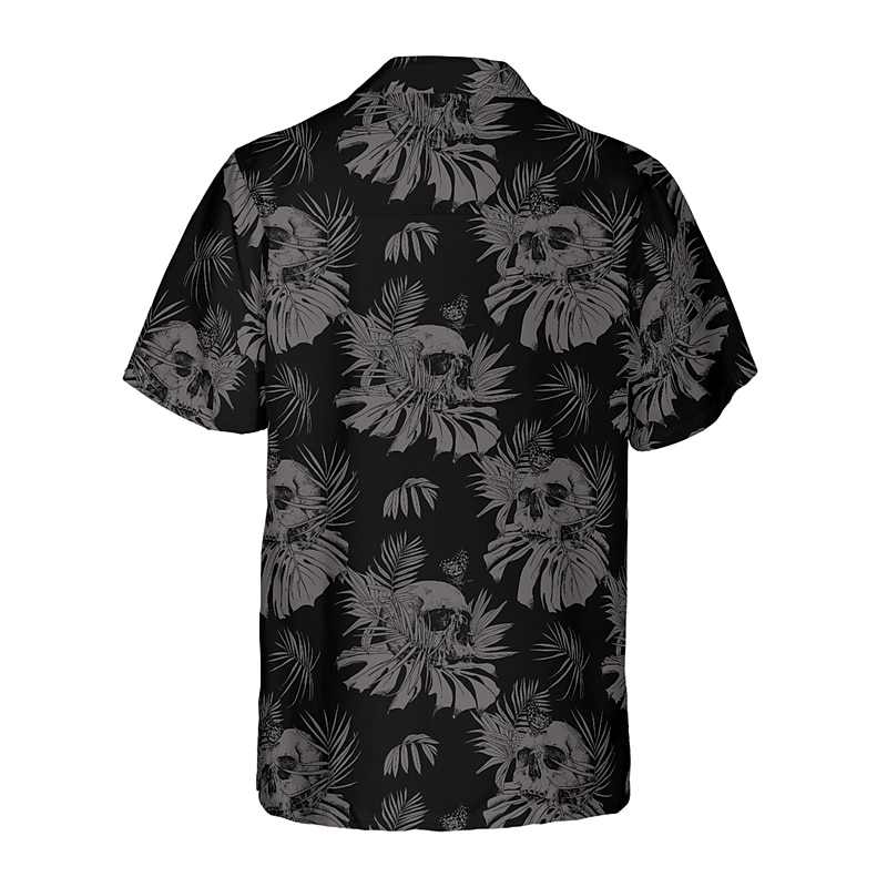 Voor heren Doodskoppen Bladeren Tropische planten Overhemd Hawaiiaans overhemd Aloha-shirt Korte mouw Overhemd Strijkijzer Tropisch Modieus Hawaii Casual Hawaii Feestdagen Zwart Paars Bruin S M L 2025 - $24.99 –P2
