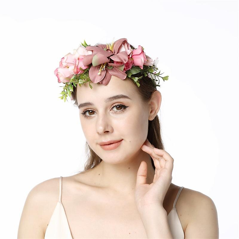 fascia del fiore rosa corona floreale di boho cerchio dei capelli della ghirlanda copricapo della boemia copricapo donne del copricapo corona delle ragazze fasce per capelli a foglia decorazione del del 2025 a $13.49 –P13