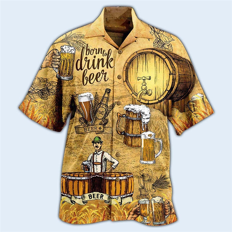 Homme Imprimés Photos Bière Chemise Chemise hawaïenne Chemise Aloha Manche Courte Tropique Mode Hawaïen Casual Hawaïen Vacances Eté Printemps Col rabattu Imprimer Bouton bas Jaune clair Noir Jaune de 2025 ? $24.99 –P2