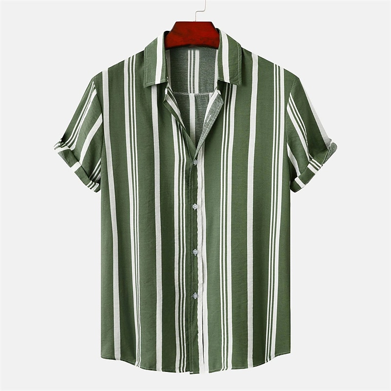 Voor heren Overhemd Zomer overhemd Normaal shirt Overhemd met knopen Gestreepte shirts Zwart blauw Rood Groen Korte mouw Gestreept Strijkijzer Vakantie Straat Kleding Katoen Katoenmix Modieus Casual 2025 - $19.99 –P1