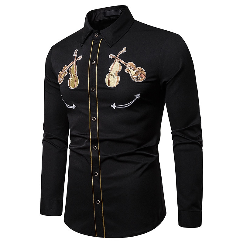 Bărbați Imprimeu Grafic Instrument muzical Cămașă Cămașă occidentală Cămașă de cowboy Manșon Lung Sport Modă Șic Stradă În aer liber Zilnic Toamna iarna Răsfrânt Imprimeu Buton în jos Negru Alb 2025 - $26.99 –P6