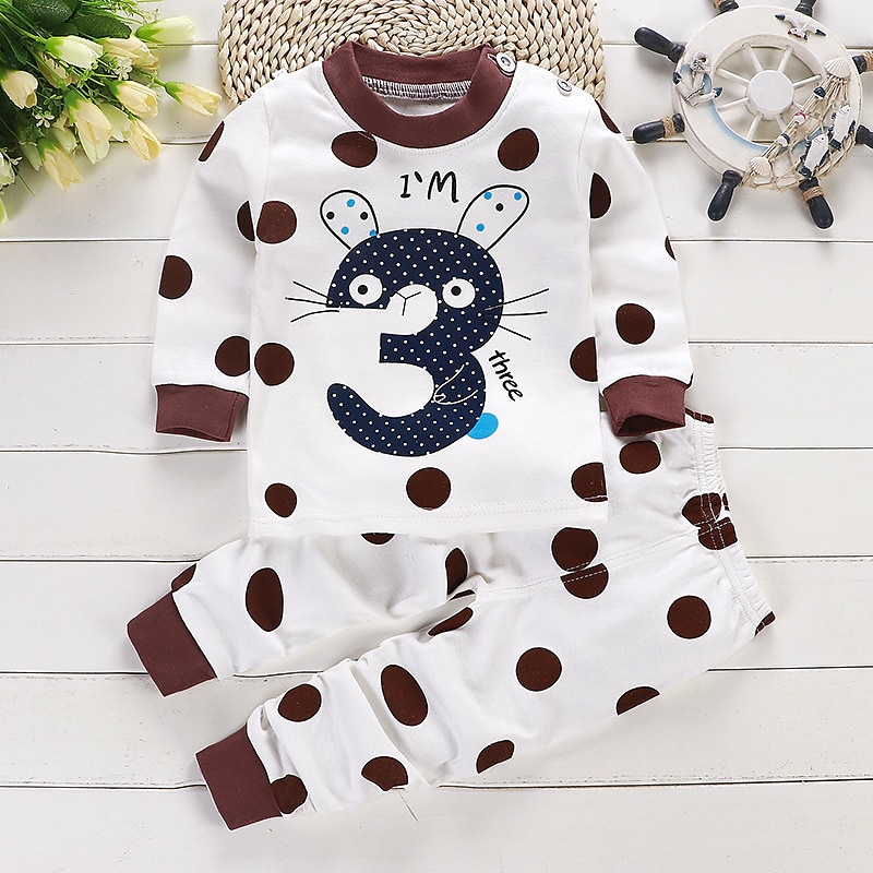 Barn Pojkar 2 delar T-shirt och byxa Långärmad Uggla A01 A02 Djur Tecknat Crewneck Sommar Vår Grundläggande Hem 3-7 år 2025 - $10.49 –P11
