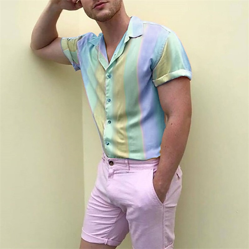 Per uomo Camicia Camicia estiva Camicia con bottoni Camicia da campo Camicia cubana Viola Arcobaleno Manica corta Stampe astratte Collo ripiegabile Strada Informale Bottone giù Abbigliamento Di del 2025 a $23.99 –P7