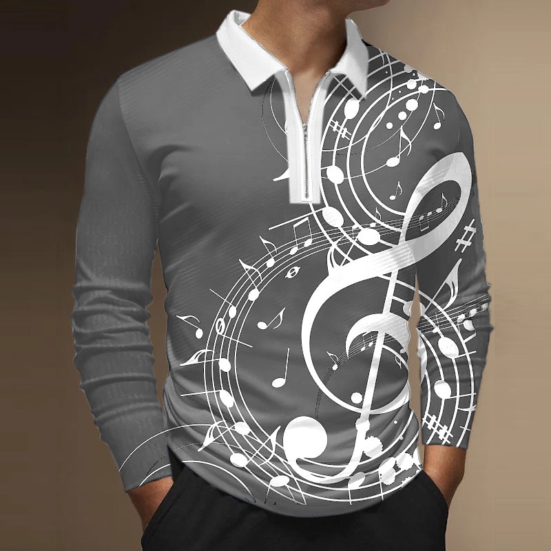 Festival de Música Homens Música Camisas Polo com zíper Camisa de golfe Manga Longa Camisas polo Camisas de colarinho Casual Roupas de férias Roupas para festivais Trajes de festa Impressão 3D Polo de 2025 por $23.99 –P7
