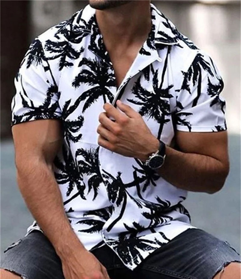 Bărbați Copac de cocos Plante tropicale Cămașă Cămașă hawaiană Cămașă Aloha Mânecă scurtă Cămașă Răsfrânt Tropical Modă Hawaiană Stradă Casual Hawaiian Alb Galben Albastru piscină S M L 2025 - $24.99 –P1