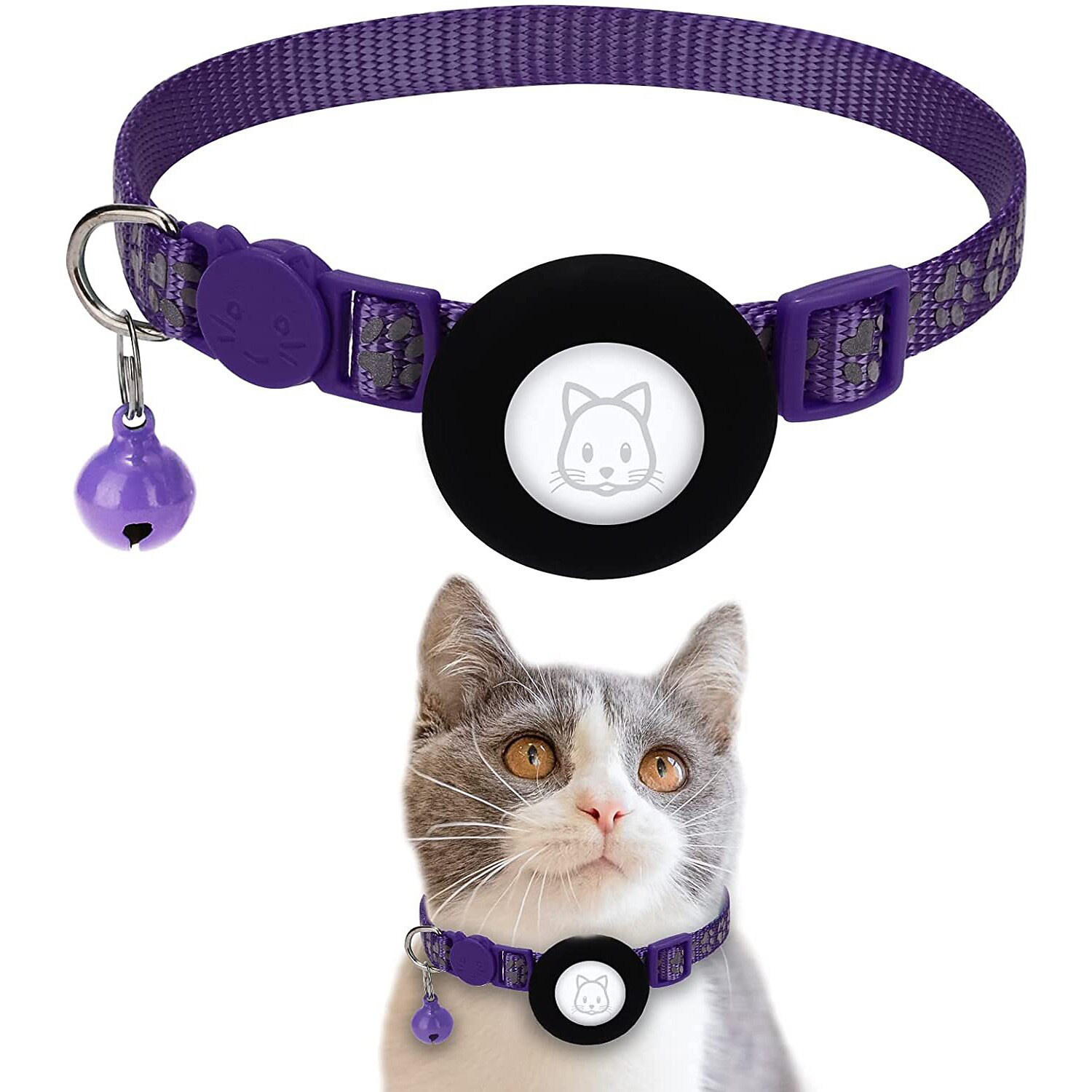 guler animal de companie pentru airtag guler imprimeu picioare guler animal de companie cu guler reflectorizant clopot 2026 - $28.99 –P2