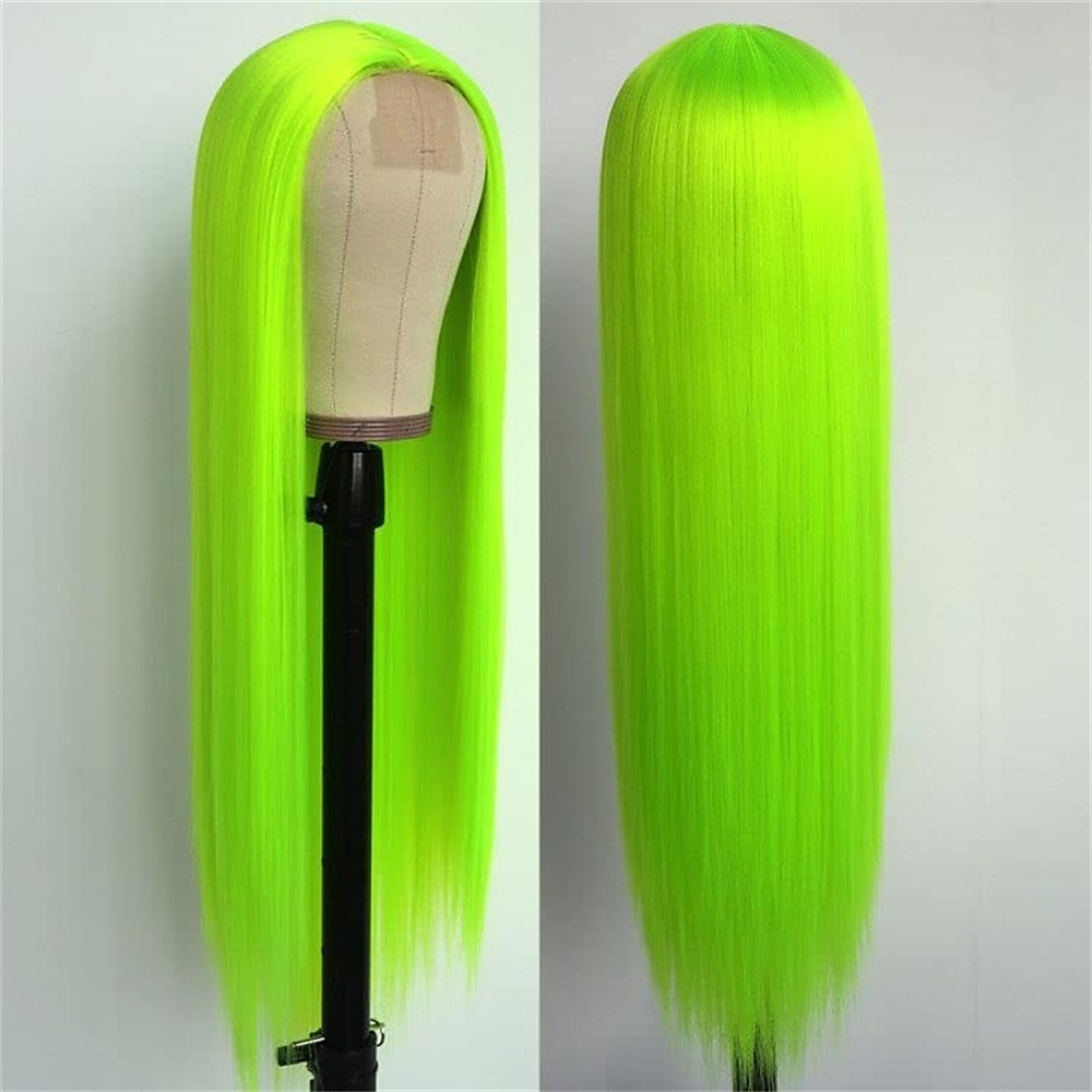 Pelucas verdes peluca sintética larga recta verde irlandés resistente al calor sin frente de encaje con cabello de bebé peluca sin pegamento para fiesta de San Patricio cosplay para mujeres de moda 2025 - $30.99 –P5