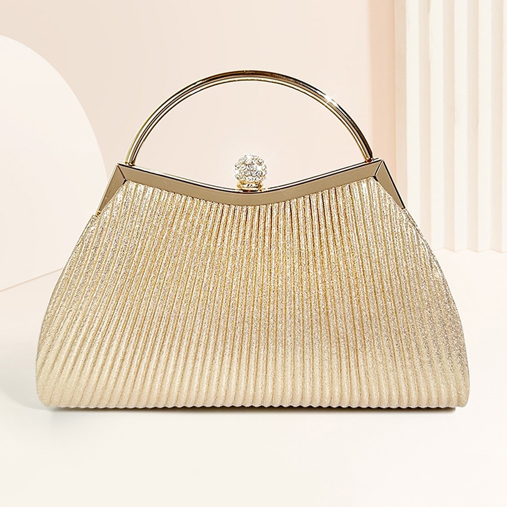 sac à main de soirée élégant en or pour femme – sac à main métallique plissé avec poignée en strass pour femme, mariage, fête et événements officiels de 2025 ? $26.99 –P2