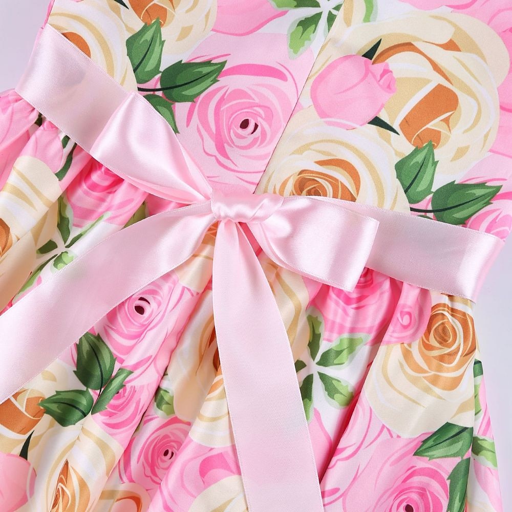 Kids Girls' Dress Flower Dress Flower Short Sleeve Anniversary Party Tie Knot Bow Adorable Princess Sweet Polyester Knee-length Skater Dress Pleat Dress Floral Dress Summer Spring 4-13 Years 2026 - $26.99 –P10
