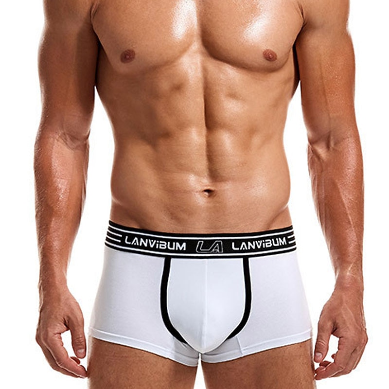 Herren 2 Packungen Unterwäsche Boxer Polyester Atmungsaktiv Weich Farbblock Mittlere Taillenlinie Schwarz Weiß 2025 - $12.99 –P6
