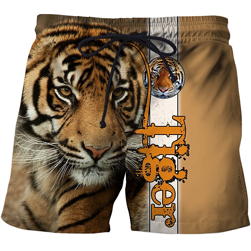 Men's Tiger Letter Swimming Trunks Board Shorts Swim Shorts Mid Waist Hawaiian Boho Outdoor Holiday Going out Pocket Drawstring Elastic Waist Designer Clothing Apparel 2025 - $19.99 –P5