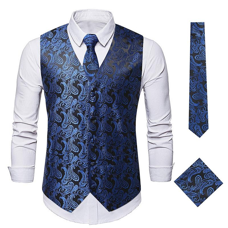 Men's Vest Tie Set Paisley Floral Jacquard Necktie Pocket Square 3PCS Waistcoat Retro Vintage Rococo for Suit or Tuxedo Wedding Party Masquerade 2025 - GBP £25 –P7