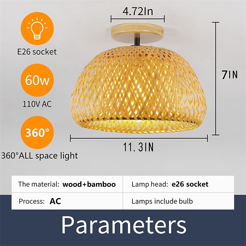 2025年 LEDシーリングライトラタン自由奔放に生きる照明器具シーリングマウント、ラタンセミフラッシュマウントシーリングライト、手織りケージランプシェード、寝室キッチン廊下用のモダンなシーリングライト コレクション – $101.39 –P12