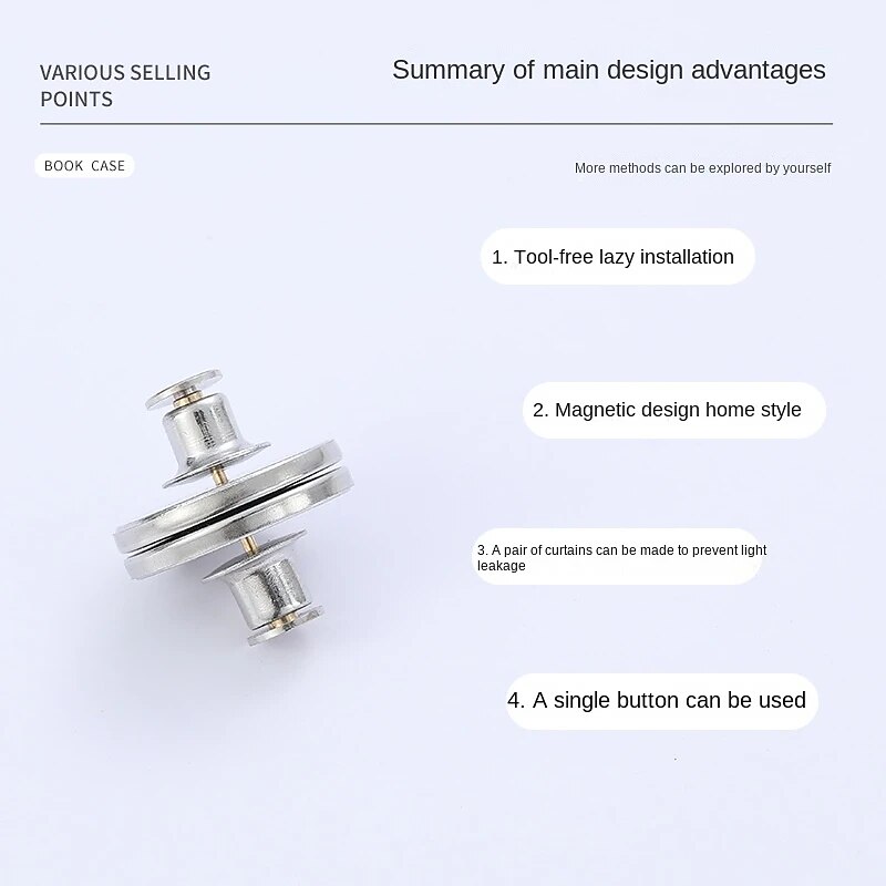 3 пары магнитных пуговиц для штор, съемная магнитная пряжка для штор, кнопка предотвращения утечки света, пряжка без перфорации, домашний декор 2026 - $15.49 –P8